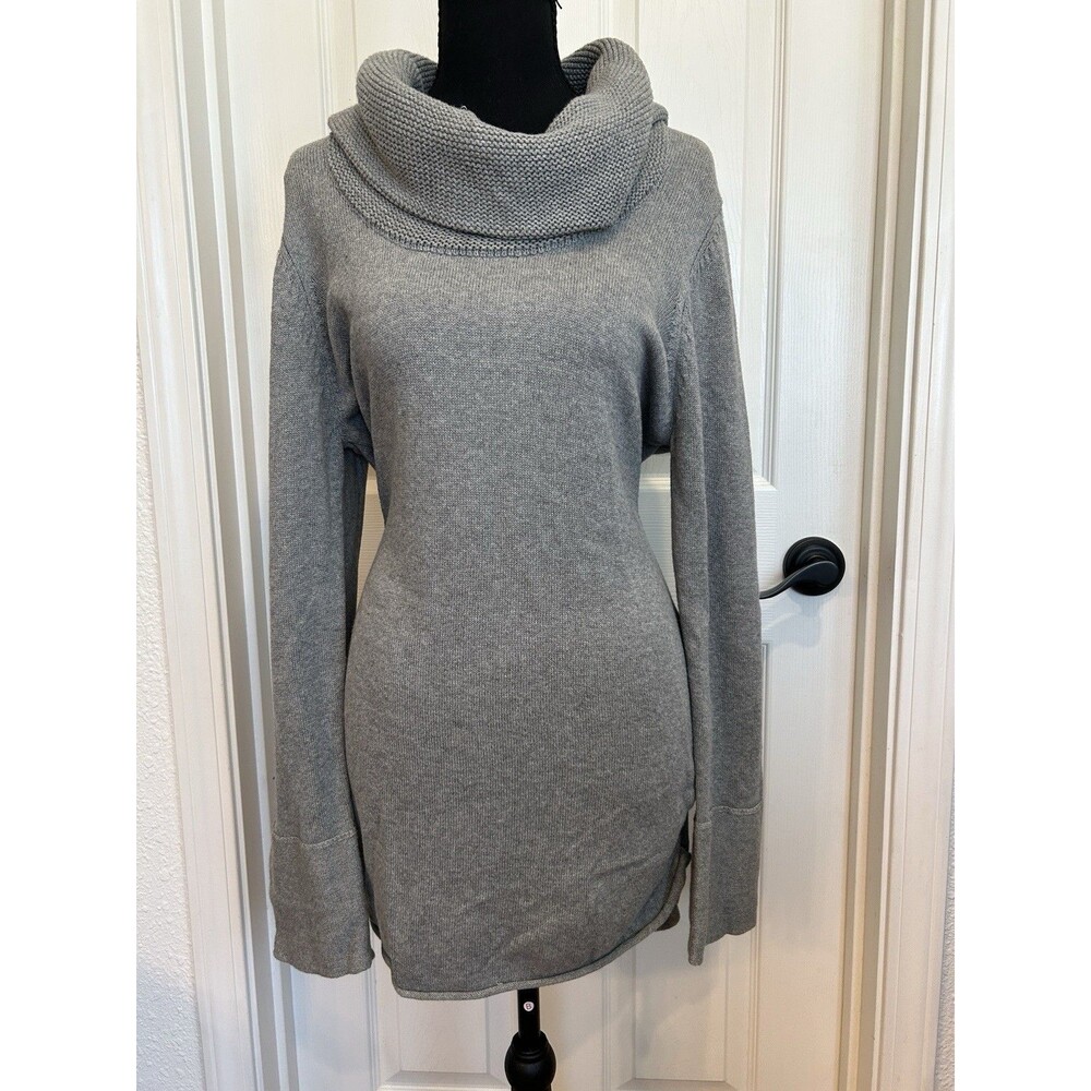 Calvin Klein Women XL Grey 100% Cotton Side Ruching Sweater Dress Cowl Neck NWT